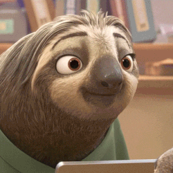 Animated sloth slowly smiling