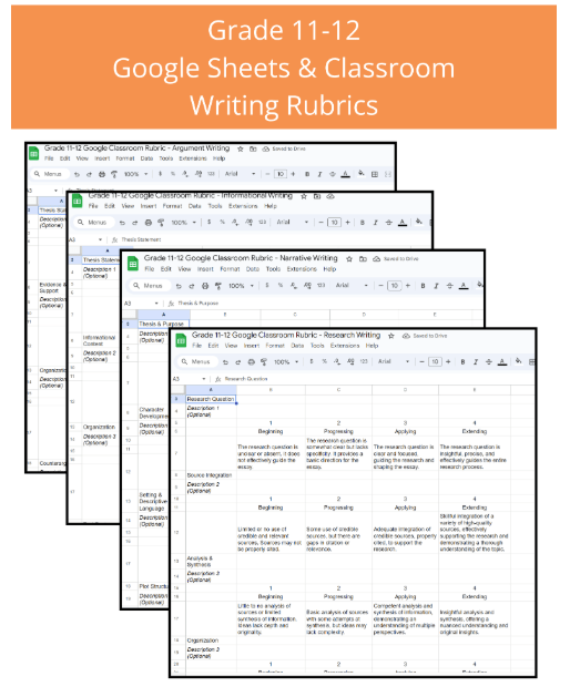 Google Sheet and Classroom Writing Rubrics